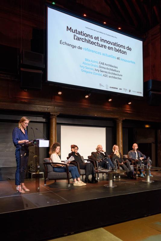 Table ronde de lancement du 4e Trophée béton Pro, le 5 octobre 2023 à la Maison de l'architecture Île-de-France à Paris - Photo : Écliptique / Laurent Thion